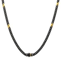 INOX Black Sapphire Black and Gold Ion-Plated Stainless Steel 6mm Miami Cuban Chain Necklace 1