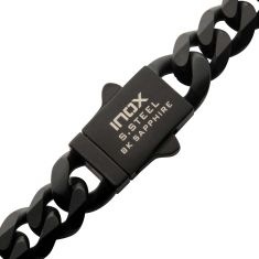 INOX Black Sapphire Black and Gold Ion-Plated Stainless Steel 8mm Miami Cuban Chain Necklace