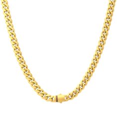 INOX Black Sapphire Gold Ion-Plated Stainless Steel 8mm Miami Cuban Chain Necklace 1