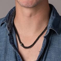 INOX Black Sapphire Black Ion-Plated Stainless Steel 6mm Miami Cuban Chain Necklace