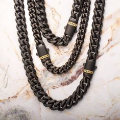 INOX Black Sapphire Black Ion-Plated Stainless Steel 6mm Miami Cuban Chain Necklace
