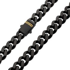INOX Black Sapphire Black Ion-Plated Stainless Steel 8mm Miami Cuban Chain Necklace