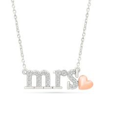 1/8ctw Diamond 'Mrs.' and Heart Two-Tone Pendant Necklace