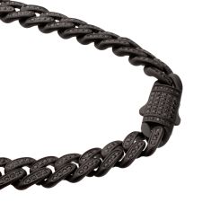 INOX Black Spinel Black Ion-Plated Stainless Steel 12mm Miami Cuban Chain Necklace
