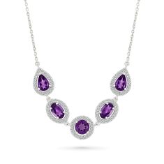 Amethyst and Created White Sapphire Sterling Silver Necklace