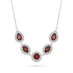 Garnet and Created White Sapphire Sterling Silver Necklace