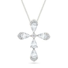 Created White Sapphire Cross Sterling Silver Pendant Necklace 1