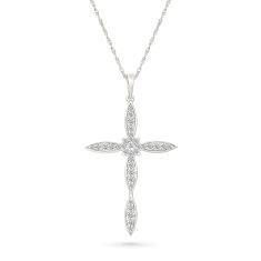 1/3ctw Diamond 10k White Gold Cross Pendant Necklace 1