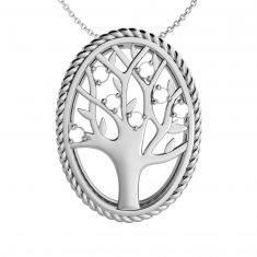 Mother's Oval Family Tree Custom Birthstone Pendant Necklace (7 Gemstones)