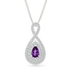 Amethyst and Created White Sapphire Sterling Silver Pendant Necklace 1