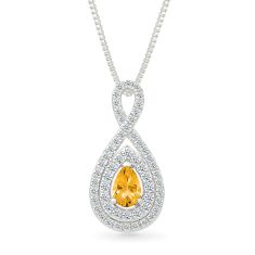 Citrine and Created White Sapphire Sterling Silver Pendant Necklace