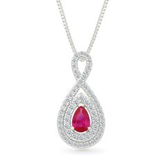 Created Ruby and Created White Sapphire Sterling Silver Pendant Necklace