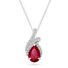 Created Ruby and Created White Sapphire Sterling Silver Pendant Necklace