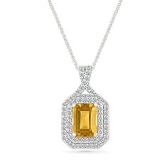 Citrine and Created White Sapphire Sterling Silver Pendant Necklace 1