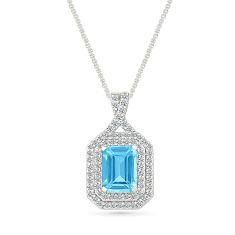 Blue Topaz and Created White Sapphire Sterling Silver Pendant Necklace