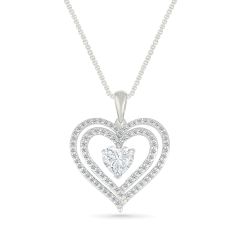 Created White Sapphire Heart Sterling Silver Pendant Necklace