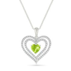 Peridot and Created White Sapphire Heart Sterling Silver Pendant Necklace