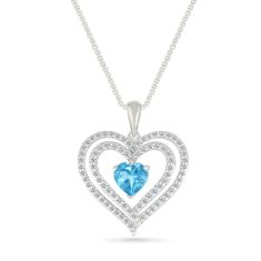 Blue Topaz and Created White Sapphire Heart Sterling Silver Pendant Necklace