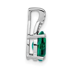 Oval Created Emerald and Diamond Accent 14k White Gold Chain Slide Pendant