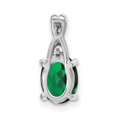Oval Created Emerald and Diamond Accent 14k White Gold Chain Slide Pendant