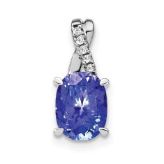 Oval Tanzanite and Diamond Accent 14k White Gold Chain Slide Pendant 1