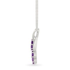 Amethyst and Created White Sapphire Flowers Sterling Silver Pendant Necklace