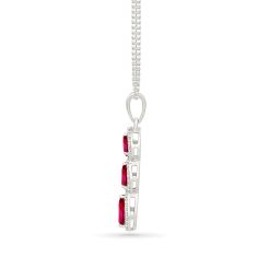 Created Ruby and Created White Sapphire Sterling Silver Three-Stone Pendant Necklace