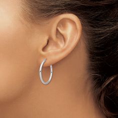 Platinum Round Hoop Earrings, 25mm