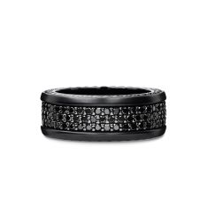 Men's David Yurman Streamline Three Row Band Ring in Black Titanium with Black Diamonds, 8.5mm 1