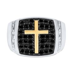 Men's 1ctw Black Diamond 10k Two-Tone Gold Cross Ring