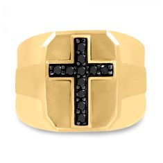 Men's 1/4ctw Black Diamond 10k Yellow Gold Cross Ring