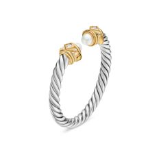 David Yurman Renaissance Ring in Sterling Silver with 14K Yellow Gold, Pearls and Diamonds, 2.3mm