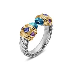 David Yurman Renaissance Color Ring in Sterling Silver with 14K Yellow Gold, Hampton Blue Topaz, Iolite and Amethyst, 9.9mm