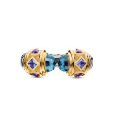 David Yurman Renaissance Color Ring in Sterling Silver with 14K Yellow Gold, Hampton Blue Topaz, Iolite and Amethyst, 9.9mm