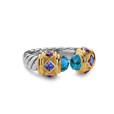 David Yurman Renaissance Color Ring in Sterling Silver with 14K Yellow Gold, Hampton Blue Topaz, Iolite and Amethyst, 9.9mm 1