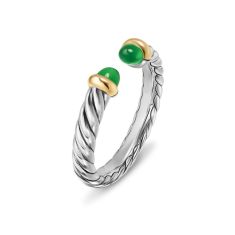 David Yurman Petite Cable Open Ring in Sterling Silver with 14K Yellow Gold and Green Onyx, 3.4mm