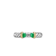 David Yurman Petite Cable Open Ring in Sterling Silver with 14K Yellow Gold and Green Onyx, 3.4mm