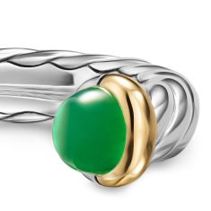 David Yurman Petite Cable Open Ring in Sterling Silver with 14K Yellow Gold and Green Onyx, 3.4mm