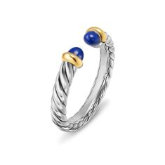 David Yurman Petite Cable Open Ring in Sterling Silver with 14K Yellow Gold and Lapis, 3.4mm