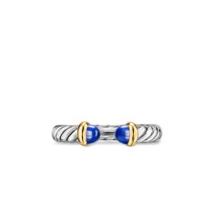 David Yurman Petite Cable Open Ring in Sterling Silver with 14K Yellow Gold and Lapis, 3.4mm