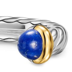 David Yurman Petite Cable Open Ring in Sterling Silver with 14K Yellow Gold and Lapis, 3.4mm