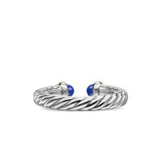 David Yurman Petite Cable Open Ring in Sterling Silver with 14K Yellow Gold and Lapis, 3.4mm