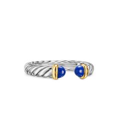 David Yurman Petite Cable Open Ring in Sterling Silver with 14K Yellow Gold and Lapis, 3.4mm 1