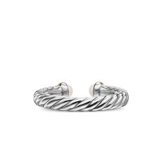 David Yurman Petite Cable Open Ring in Sterling Silver with 14K Yellow Gold and Pearls, 3.4mm