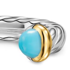 David Yurman Petite Cable Open Ring in Sterling Silver with 14K Yellow Gold and Turquoise, 3.4mm