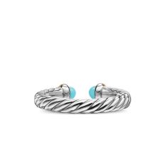 David Yurman Petite Cable Open Ring in Sterling Silver with 14K Yellow Gold and Turquoise, 3.4mm