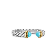 David Yurman Petite Cable Open Ring in Sterling Silver with 14K Yellow Gold and Turquoise, 3.4mm 1