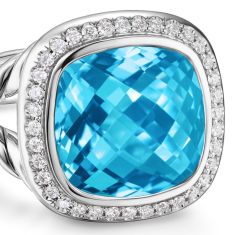 David Yurman Albion Ring in Sterling Silver with Blue Topaz and Diamonds, 11mm