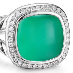 David Yurman Albion Ring in Sterling Silver with Lagoon Orchid and Diamonds, 11.5mm