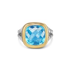David Yurman Albion Ring in Sterling Silver with 18K Yellow Gold and Blue Topaz, 11mm